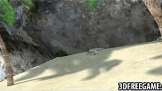 On the beach a sexy blonde 3D whore is stripping porn video